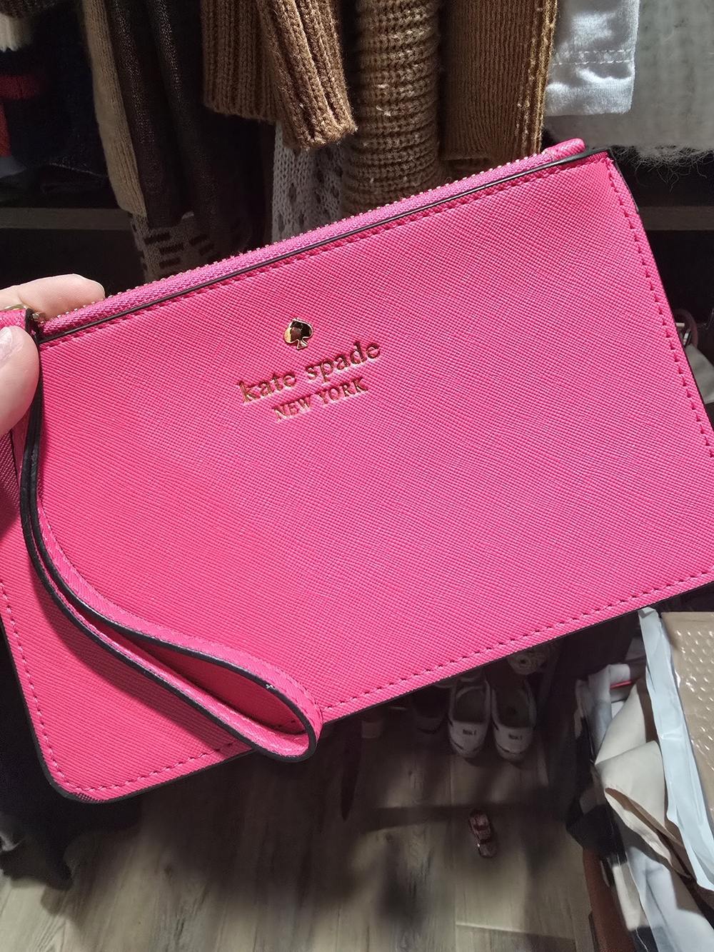 kate spade Bright Pink Leather Wristlet Clutch